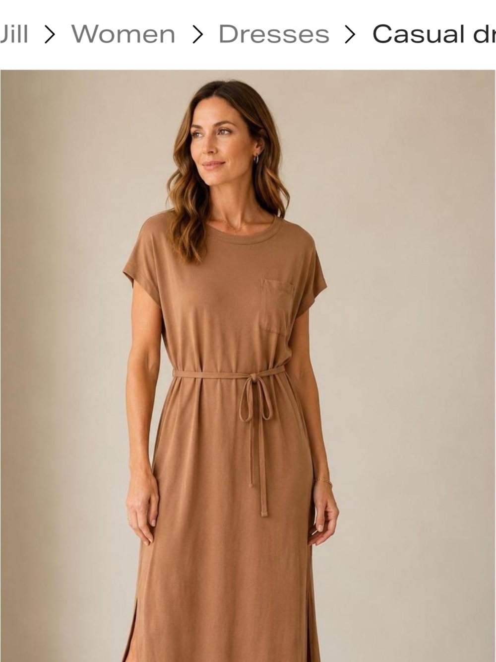 J. Jill Brown Tie-Waist Maxi T-Shirt Dress